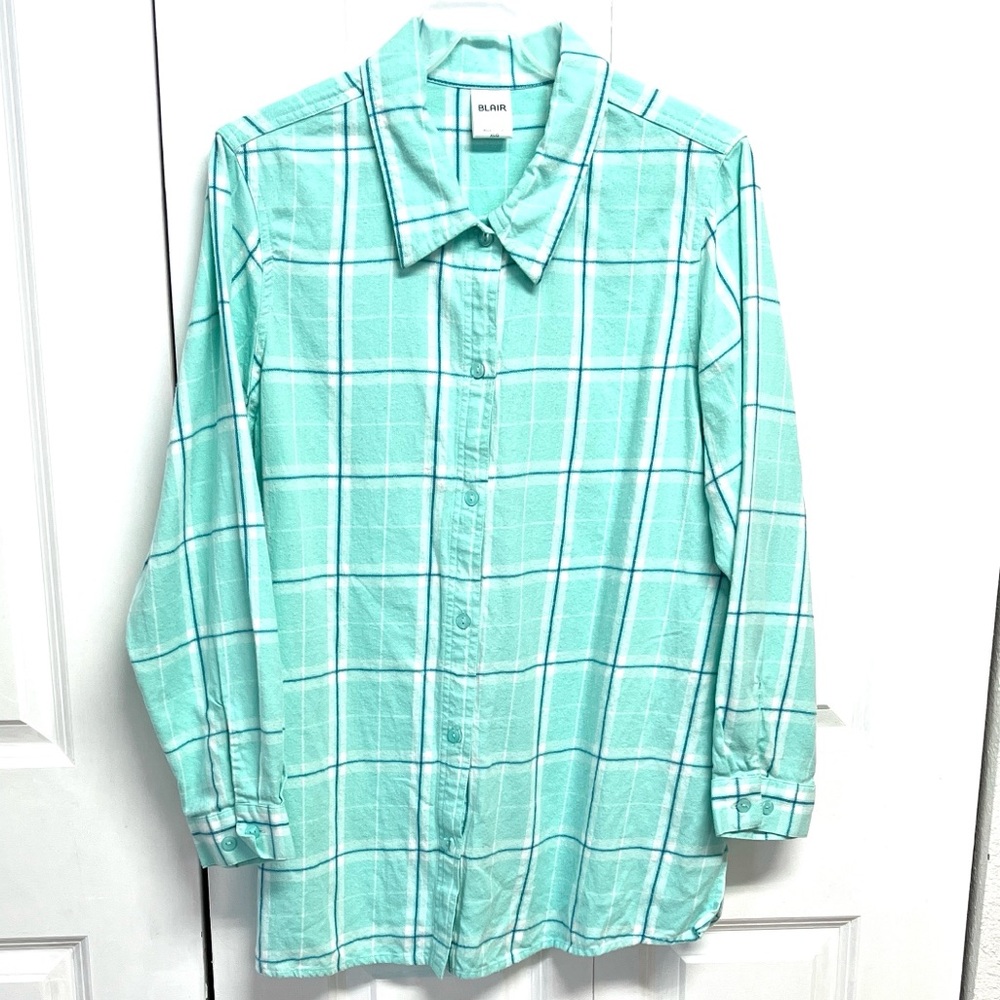 Blair Mint Green Flannel Plaid Button-Down Shirt Size XL